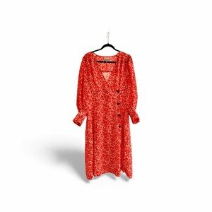 Ganni Red Floral Long Sleeve Dress